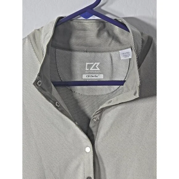 Cutter & Buck CB DryTec Men’s XL Snap Polo Gray Brown Stripe UV Quick-Dry - Picture 2 of 16